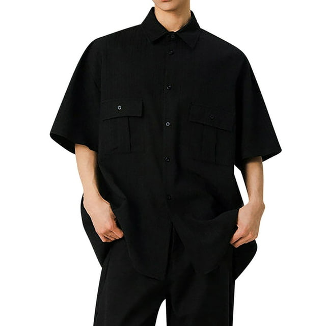 pstuiky camisetas de hombre, Camisa vintage informal de manga larga con solapa y botones para hombre camisetas de hombre l