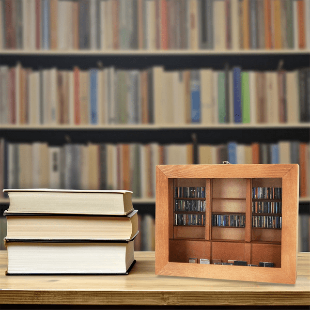 Relief Anxiety Bookshelf with 200Books Miniature Library Wooden Bookshelf Shake Your Anxiety A