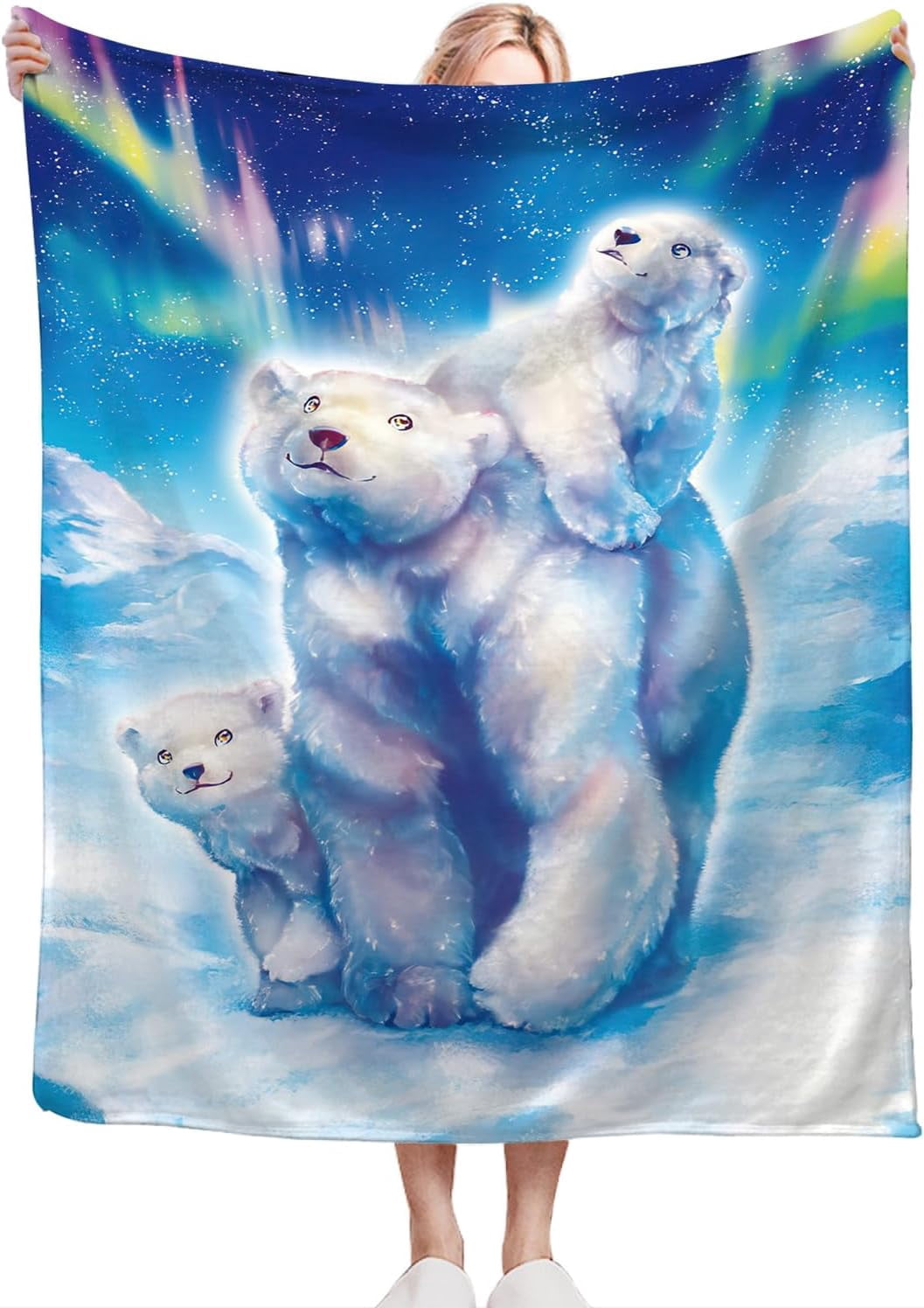 Polar Bear Blanket Super Soft Warm Fluffy Flannel Aurora White Bear Throw Blanket Cozy Fuzzy Plush Bear Animal Decor Stuff Blankets Gift for Boys Girls Kids Teens Adults 60"x50"