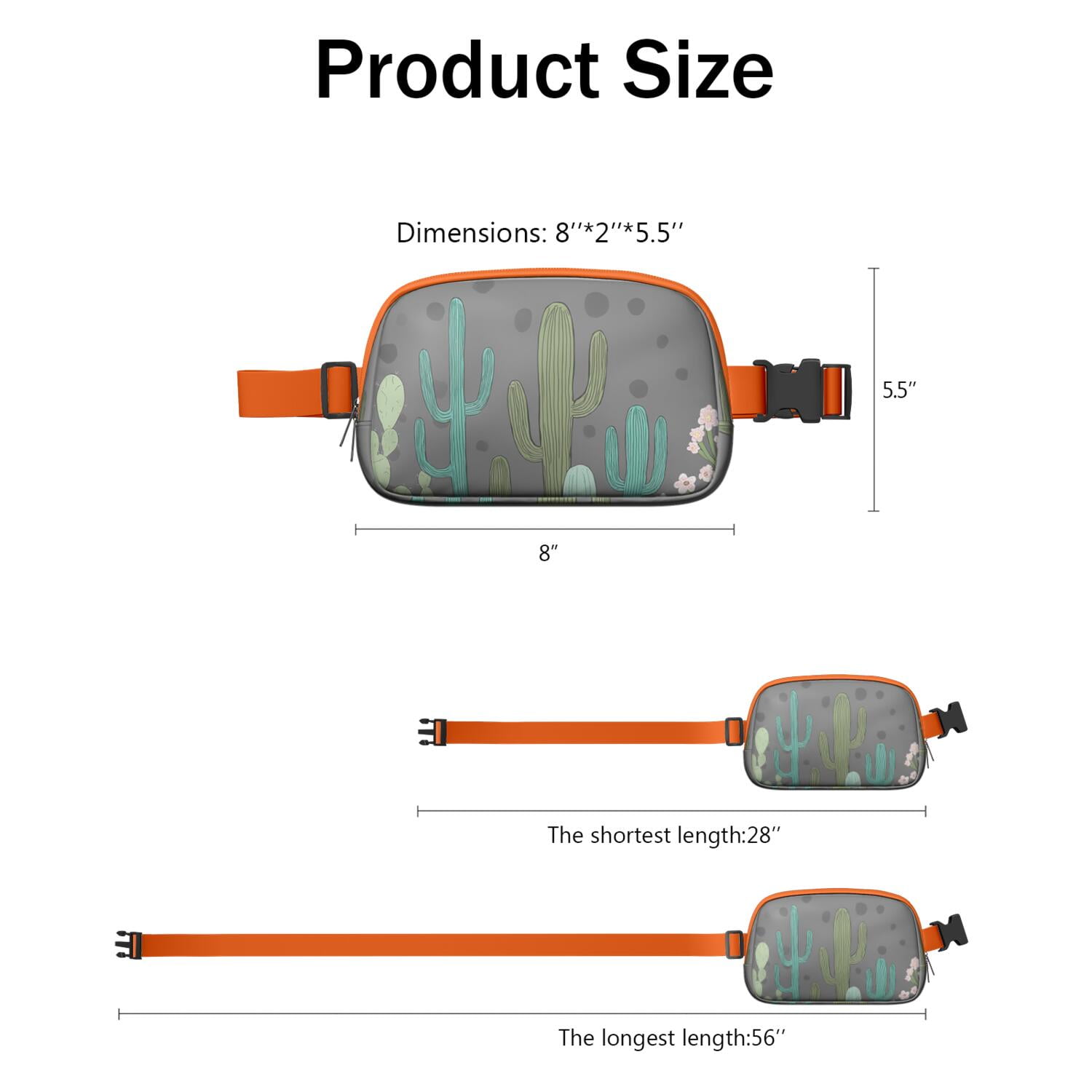 Waist Packs Bag Cactus Belt Bag Sporty Waist Pack for Women Casual Waist Packs with Adjustable Strap Waterproof Belt Bag for Daily Leisure Music Festival/Event