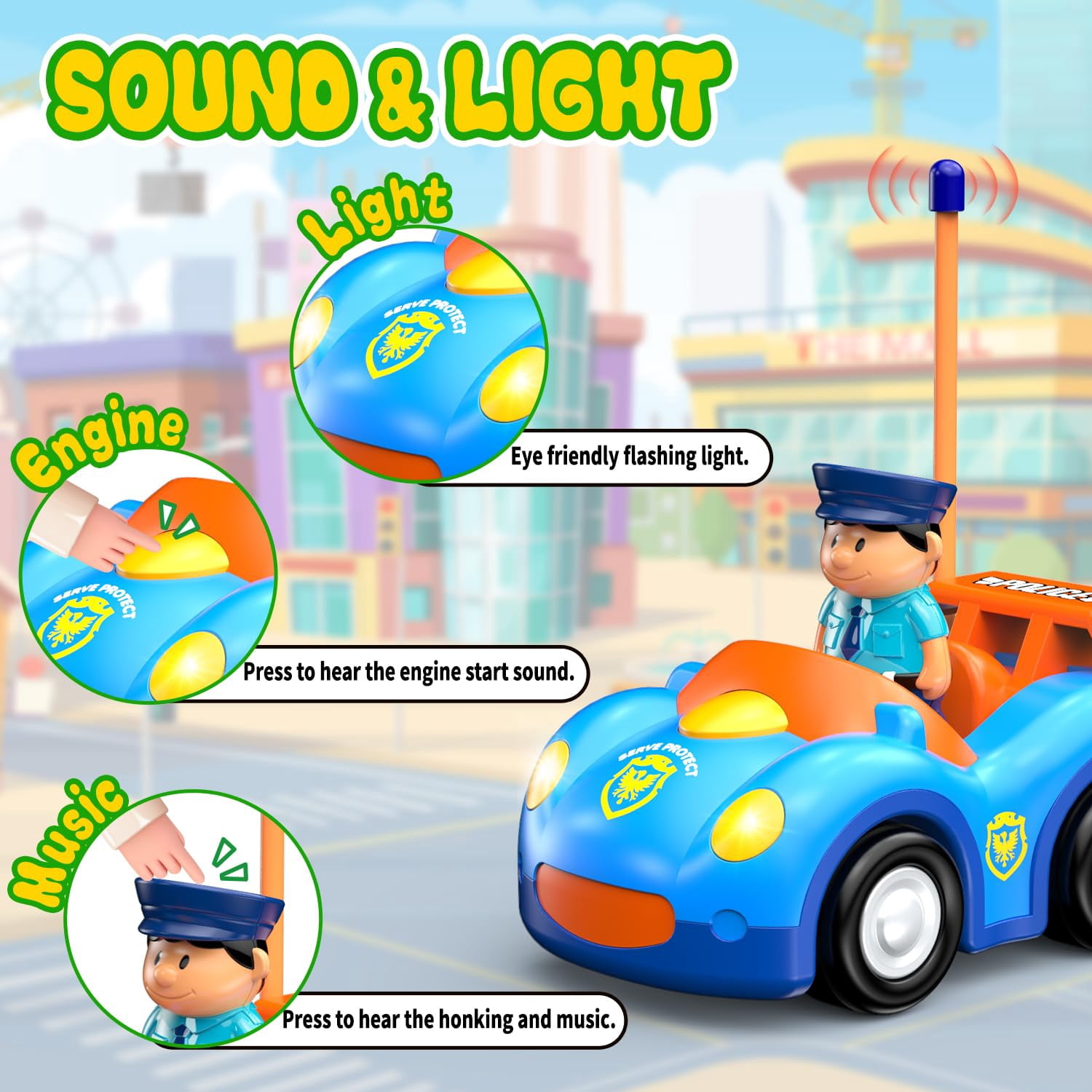 HYPERLIVING Remote Control Car for Toddlers, RC Police Car Toys for 2 3 4 5 Year Old Boy, Radio Controlled Cars Ages 2-4 with Lights & Music, First Birthday Gifts for Boys Girls (Blue)