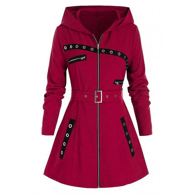 Women's Long Hooded Jacket Autumn And Winter Long Sleeve Gothic Punk Printed Warm Jacket Women's Street Zipper Sweatshirt Jacket