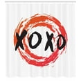 thumbnail image 3 of XOXO Shower Curtain, Grungy Brush Painting Circle Frame with Kisses Love, Fabric Bathroom Set with Hooks, 69W X 75L Inches Long, Dark Coral Burnt Orange Charcoal Grey White, by Ambesonne, 3 of 3