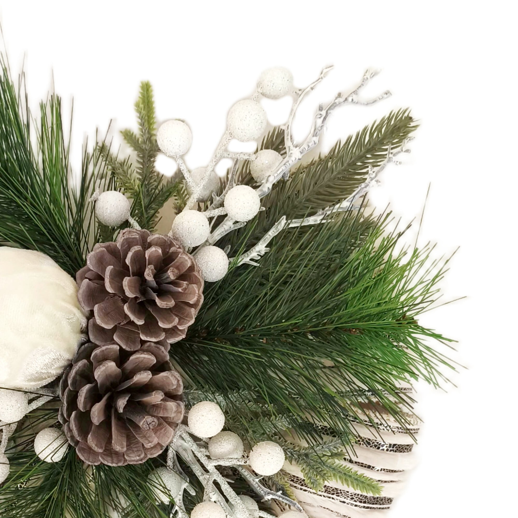 Décoration florale de Noël avec baies blanches et nœud, hauteur 13 Po,  Temps des Fêtes HOLIDAY TIME PL BOUCLE BLANCHE