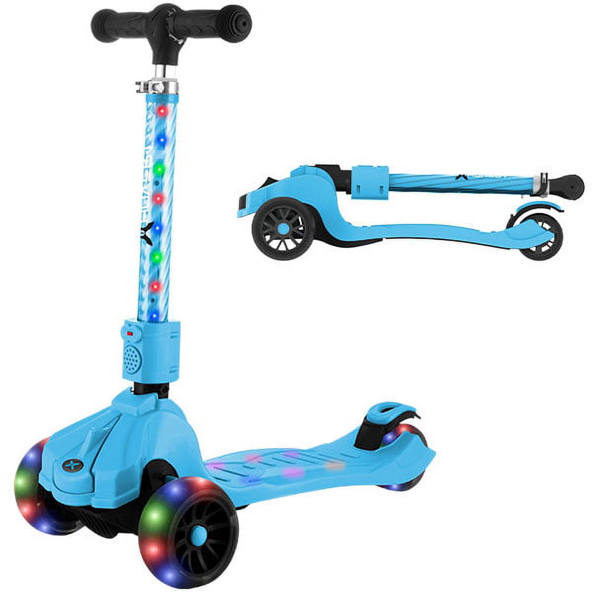 Hover-1 Kids Gear Ziggy Folding Kick Scooter, Blue, LED Lights, Safe For Kids, 3 Wheels