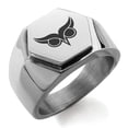 thumbnail image 1 of Stainless Steel Athena Greek Goddess of Wisdom Engraved Hexagon Crest Flat Top Biker Style Polished Ring, 1 of 1