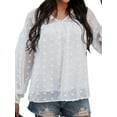 thumbnail image 1 of Femmes Crochet Poignets Élastiques V Cou Manches Longues Uni Top, 1 of 5