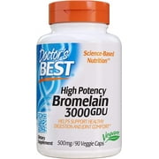 Doctor's Best 3000 GDU Bromelain Proteolytic Digestive Enzymes Supplements, Supports Healthy Digestion, Joint Health, Nutrient Absorption, 500 mg, 90 VC