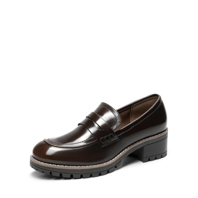 Zapatos DREAM PAIRS Mocasines con Plataforma y Tacón Grueso Marrón Talla 9.5