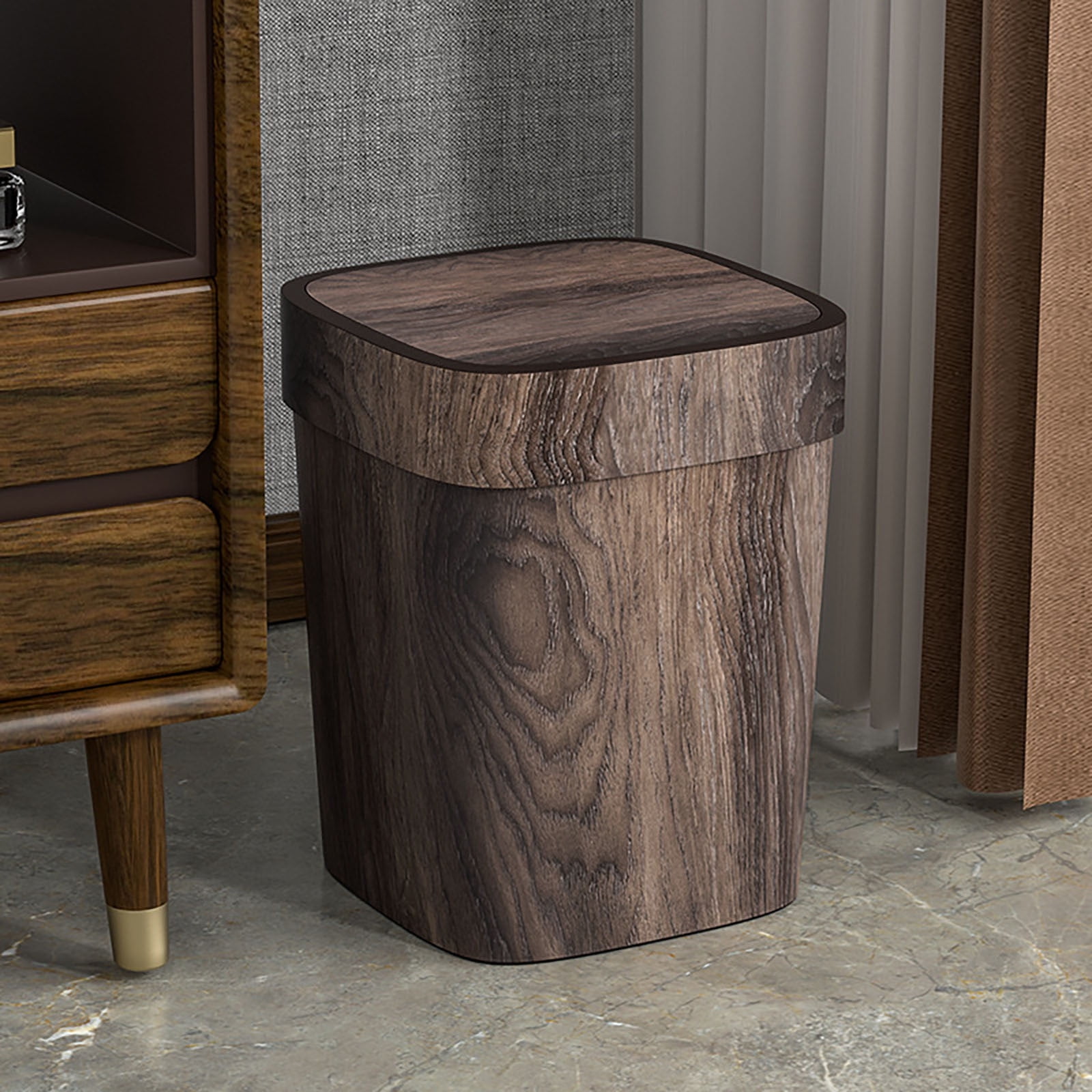 Small Can Can Wood Grain Small With Swing Lid Rectangular Garbage Reusable Farmhouse Waste For Bedroom Kitchen Bathroom Wooden Paper Bag Can Recycling Bag Things That Smell Kitchen Compost Bags Small