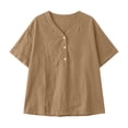 thumbnail image 6 of LEKWK Linen Tops for Women Short Sleeve Button V Neck Casual Shirts Lightweight Loose Fit Solid Summer Tops Fashion Beach Vacation Daily Outfits, 6 of 6