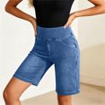 thumbnail image 4 of Swanpen Women's High Waist Stretchy Denim Bermuda Shorts, Elastic Waist Pull-On Biker Shorts with Pockets, 4 of 7