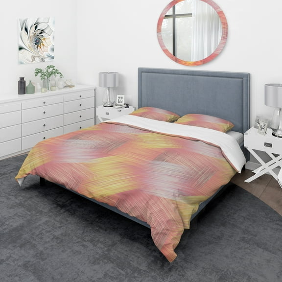 Designart 'Yellow and Pink Striped Pattern' Modern & Contemporary Duvet Cover Set