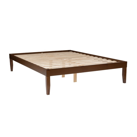 Powell Plumley 15.75" High Low Profile Platform Bed Frame, Queen, Walnut