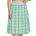 thumbnail image 1 of Women's Blue Green Gingham Plaid Squares A-line Printed Skirt Casual Wear, M, Lime Green Azure Blue, by Ambesonne, 1 of 1
