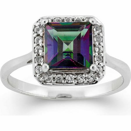 2.25 Carat T.G.W. Mystic Green Topaz and White Topaz Sterling Silver Square Halo Ring
