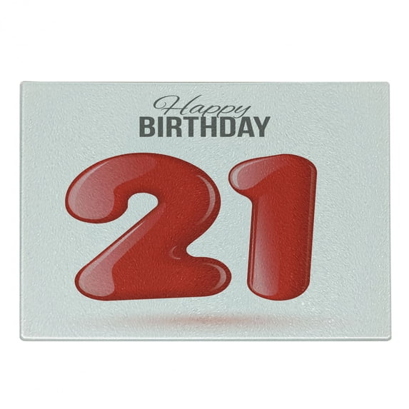 21st Birthday Cutting Board, Hand Written Style Happy Birthday Words Teen Party Theme, Decorative Tempered Glass Cutting and Serving Board, Small Size, Charcoal Grey White, by Ambesonne