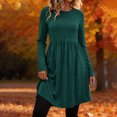 thumbnail image 2 of Dqueduo Women's Solid Casual Dresses, Crew Neck Long Sleeve Dress with Pockets, Loose A-Line Empire Waist Winter Dress, 2 of 8