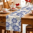 thumbnail image 5 of Geometric Flower Cotton Linen Table Runner for Dining Kitchen, Vintage Country Floral Blue Grey on Linen Wedding Outdoor Party Tablerunners, Dresser Scarf Coffee Tablecloth Runners 13x120 Inches, 5 of 9