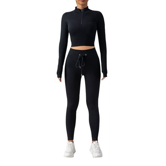 qolati Two Piece Outfits Women Tracksuit Sets Long Sleeve Zip Up Cropped Tops Jogger Leggings Gym Workout Set Athletic Yoga Running Sweatsuits