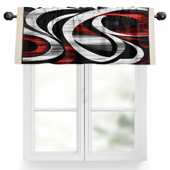 Modern Seamless Stitching Valances for Windows, 42 x 18in, Black Red Geometric Rod Pocket Kitchen Valance Curtain Light Filtering Window Treatments for Living Room Bedroom, 1 Panel