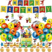 54Pcs Sesame Street Birthday Party Supplies, Party Decorations Includes Birthday Banner, Hanging Swirls, Cake Topper, Cupcake Toppers, Balloons, Foil Balloons for Kids