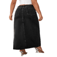 thumbnail image 6 of LYMAYTER S-2XL Women Summer Denim Skirt Mid Waist Side High Slit Summer Casual Mid-Length for Jean Skirt, 6 of 10