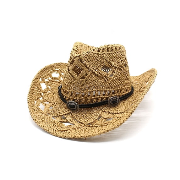 AWZXDE Unisex Hand Woven Hollowed Out Straw Cowboy Hat Summer Western Style Sun Cap For Men Women