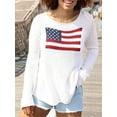thumbnail image 5 of Elippeo Women's Spring Autumn Knit Sweater Long Sleeve Crewneck Flag Print Loose Fitting Knitwear, 5 of 8