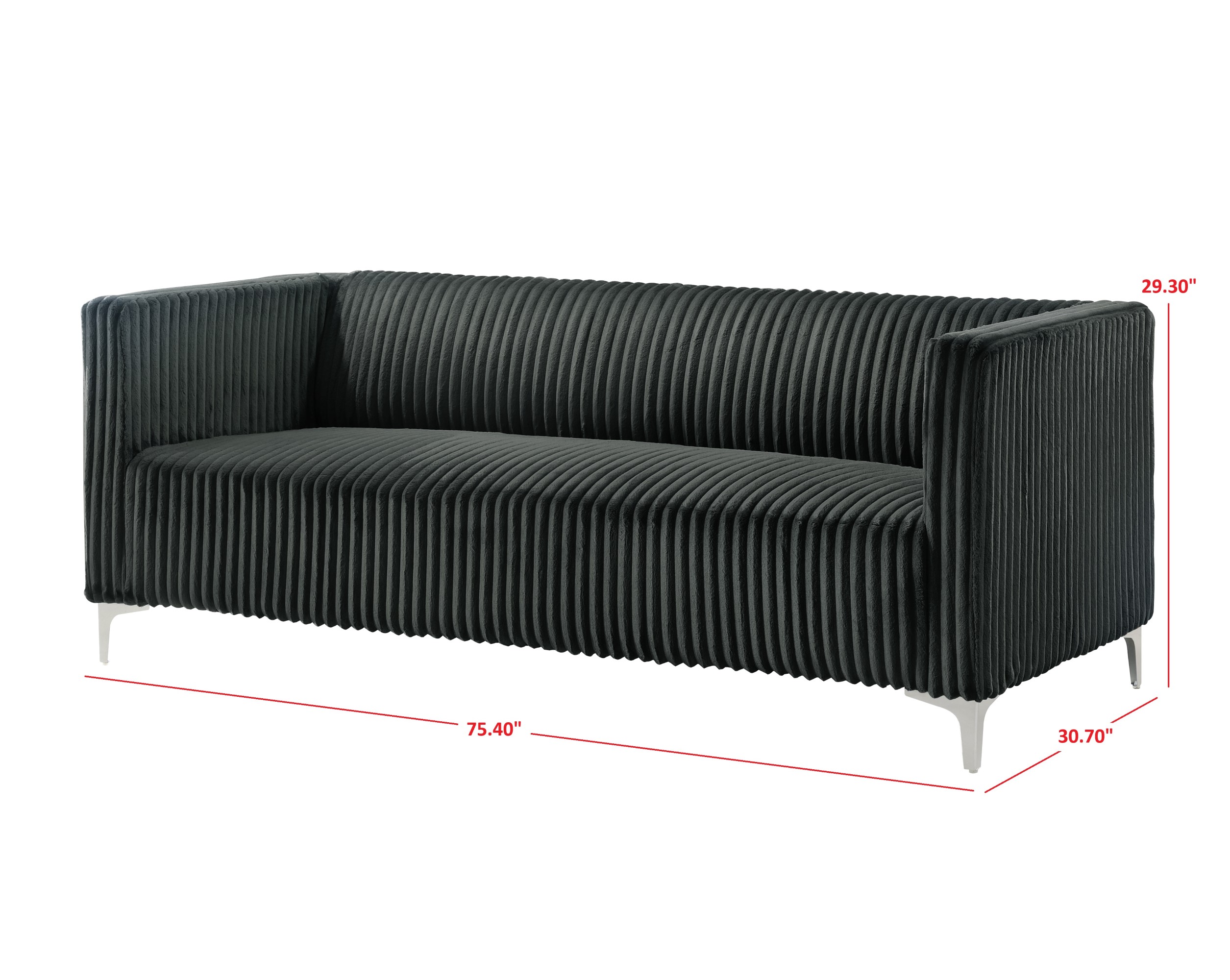 Home Design Gavin Velvet Square Arm Sofa with Plush Cushions and Modern Upholstery, Durable Frame for Living Room, Contemporary Gray Design