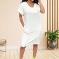 thumbnail image 2 of Kcodviy Robe Été T Manche Robe Décontractée Robe Courte Décontractée Robes Midi d'Été pour Femmes Chemise Col en V Mi-Décontracté Robes pour Femmes Longueur Poches Robe pour Femmes, 2 of 4
