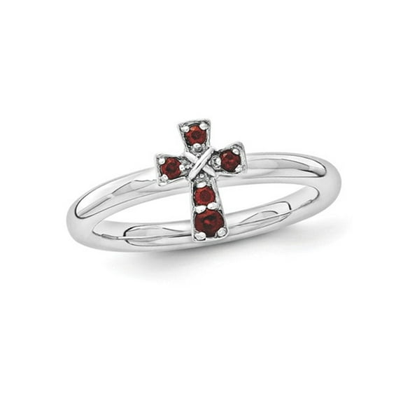 Gem & Harmony 1/7 Carat (Ctw) Red Garnet Cross Ring in Sterling Silver for Women