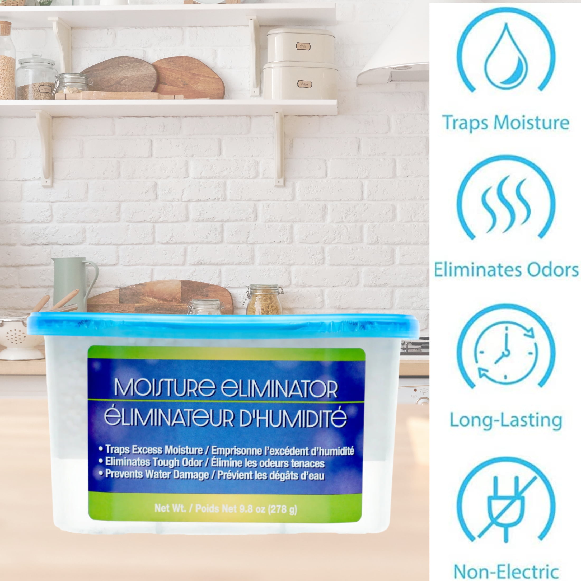 Moisture Eliminator 9.8 Oz, Absorber Bucket Humidity Packs Attracts Extra Moisture Eliminates Tough Odor and Prevent Water Damage for Closet, Bathrooms, Kitchen Car and More Pack of 4