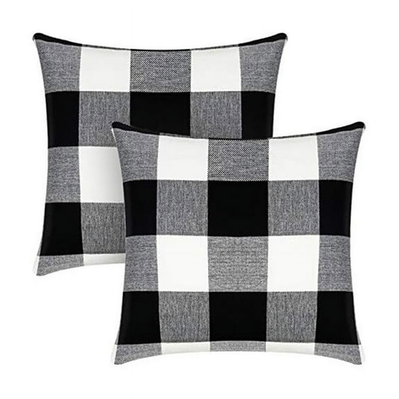 Check Throw Pillow Covers Farmhouse Outdoor-Plaid Square Pillow Cushion Case Black-and White Linen,2 x Pillow Covers,black & white