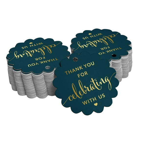 Inkdotpot Pack Of 100 Real Gold Foil Paper Tags Thank You For Celebrating With Us Bridal Shower-Baby Shower-Retirement-Wedding-Birthday Favor Hang Tags
