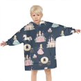 thumbnail image 3 of Dark Blue Princess Unicorn Pattern Blanket Hoodies for Kids 6-13YR Oversize Wearable Blanket Hoodies for Boys Girls Teens, 3 of 7