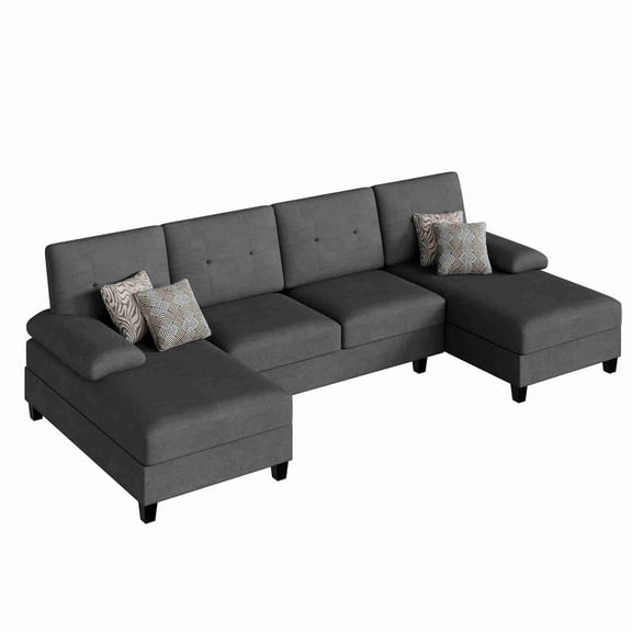 Walsunny 106.3" Modern U-Shaped Sectional Sofa with Chaise, Fabric Modular Couch, 4 Seat Oversized Sofa with Chaise for Living Room