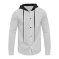 thumbnail image 6 of Men's Waffle Knit Hoodie Button Down Shacket Long Sleeve Colorblock Lightweight Hooded Shirt Jacket with Chest Pocket for Daily Lounge Resort Travel, Gray, L, 6 of 8