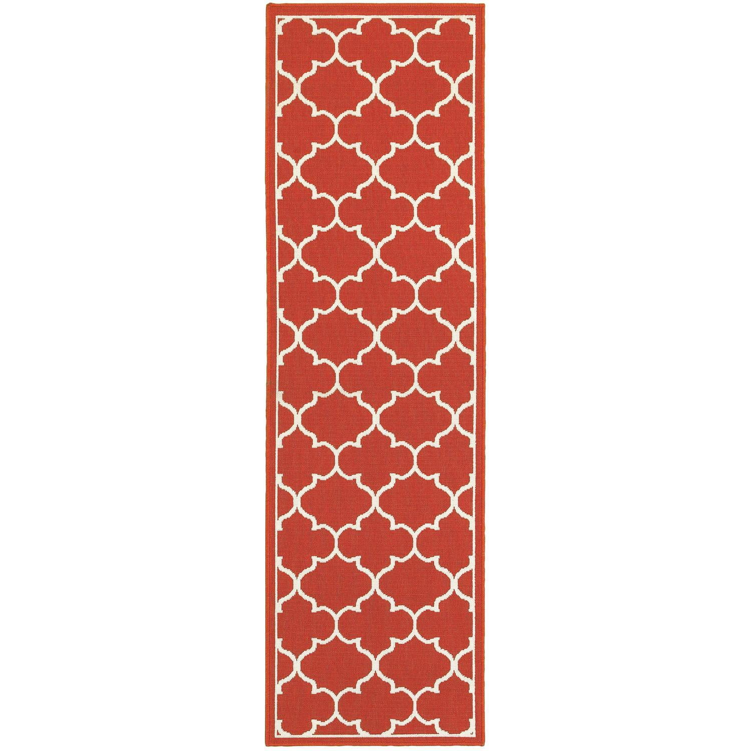 Oriental Weavers Meridian Indoor/Outdoor Rug - 1295R - 6'7" x 9'6" - in Red/ Ivory - Moroccan Style, Water, Stain and Fade Resistant, Hose Clean, Patio, Outdoor Living Area Rug