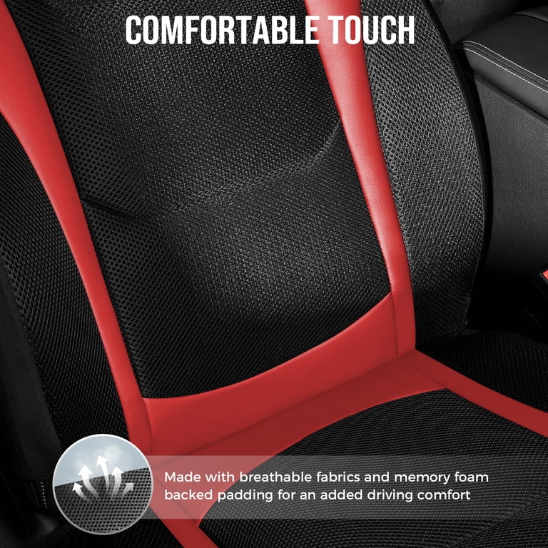 FLORICH Leather Mesh Full Set Seat Covers, Black & Red photo 4