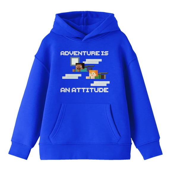 Minecraft Adventure Is An Attitude Long Sleeve Royal Blue Youth Hooded Sweatshirt-XL