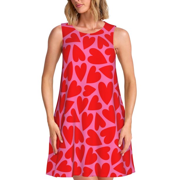 Balery Love Heart Vestidos de verano para mujer con estampado: vestido holgado sin mangas, vestido playero informal y cómodo para días calurosos.