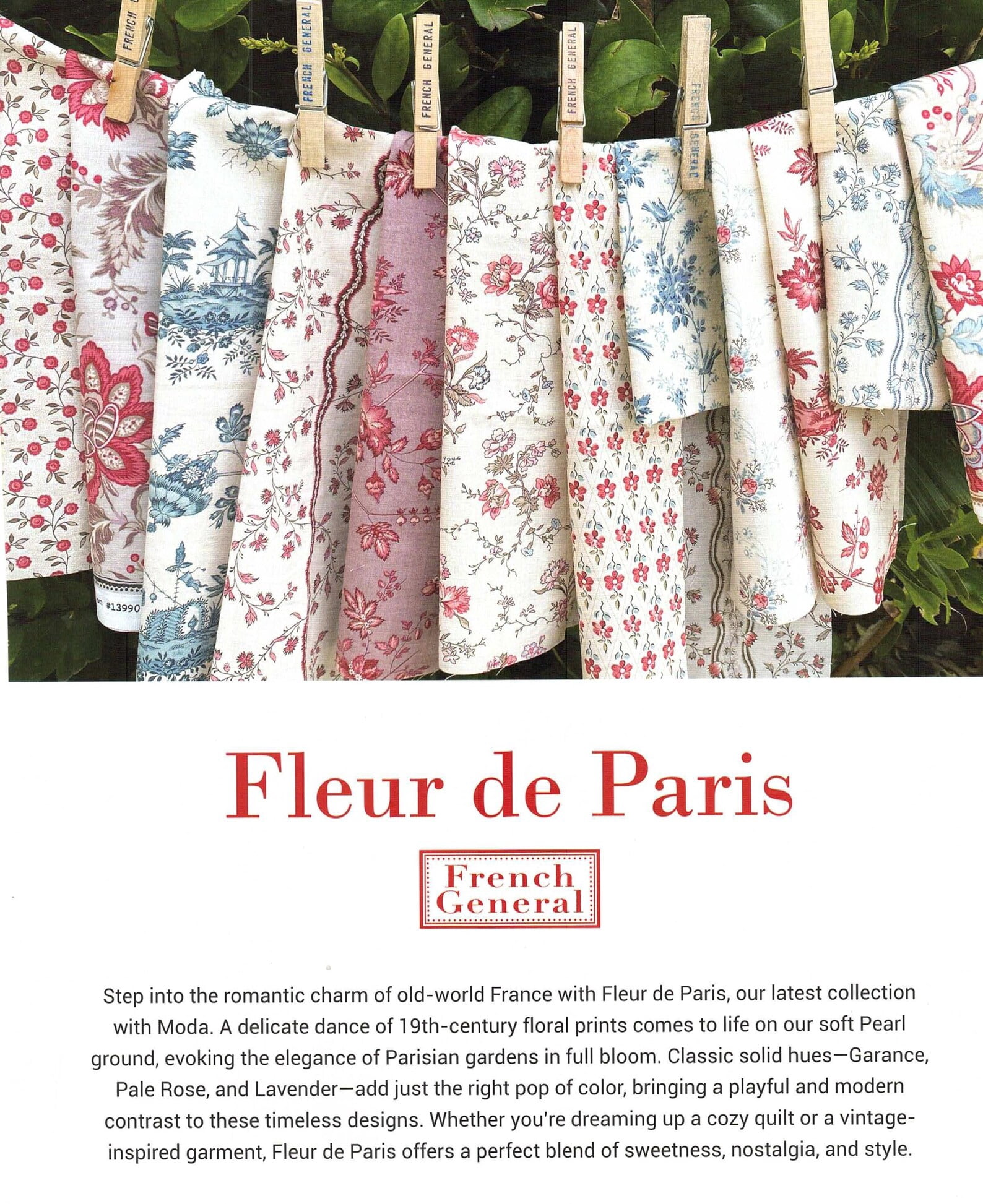 Fleur de Paris Layer Cake by French General, 42 10-inch Precut Fabric Quilt Squares