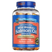 Pure Alaska Omega 100% Natural Wild Alaskan Salmon Oil 1000 mg, 210 ct Softgels