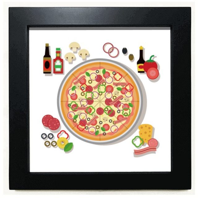 Pizza Italia tomate alimentos surtidos Mesa de pared con marco cuadrado negro