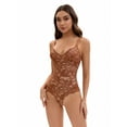 thumbnail image 4 of DARING DIVA V-Neck Sleeveless Floral Lace Bodysuit 3XL Coffee, 4 of 6