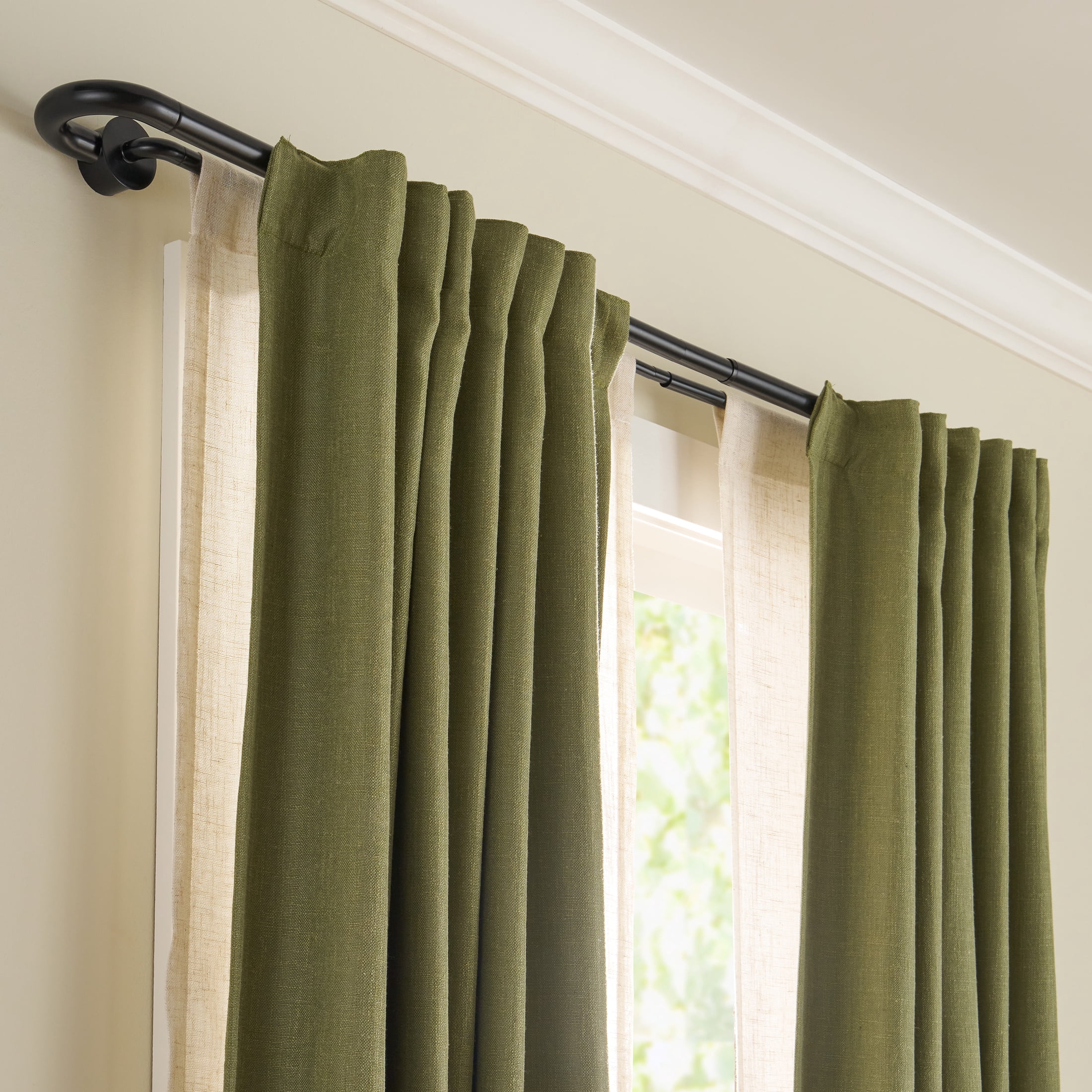 Better Homes & Gardens 1 in Matte Black Swooping Adjustable Double Curtain Rod Set, 32-120 in