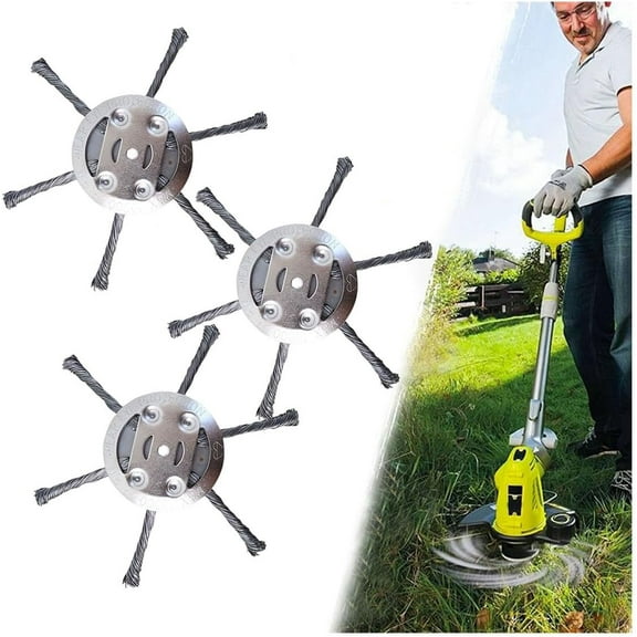 Universal Steel Wire Trimmer Head, Weed Eater Head, Adapter Kit For Gardening Lawnmower, Moss Grass Rust Removal (6-Inch 3PCS 6 Blade)