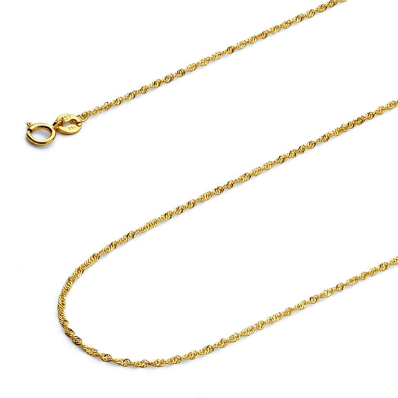 Wellingsale 14k Yellow Gold Polished Solid 0.9mm Singapore Chain Necklace with Spring Ring Clasp - 22"