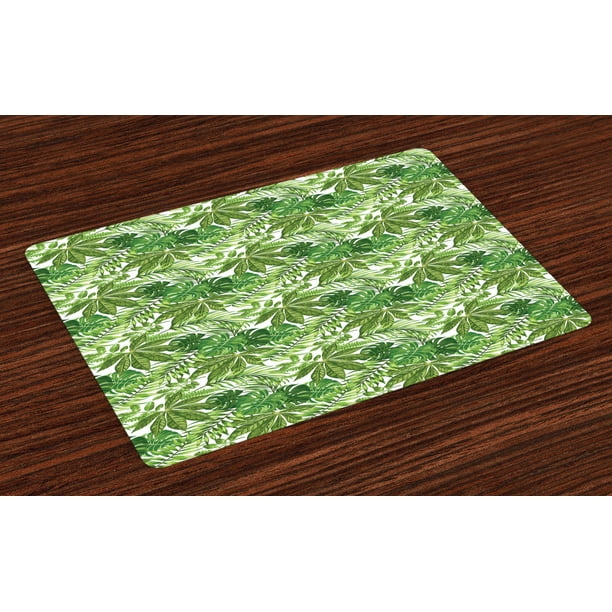 Palm Leaf Placemats Set of 4 Mix of Jungle Foliage Leaves Madagascar Aloha Botanical Forest